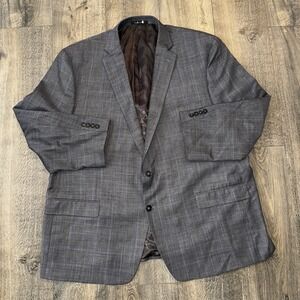 VTG Calvin Klein Men's Blazer Wool Plaid Blue Striped Sport Coat Jacket 52R